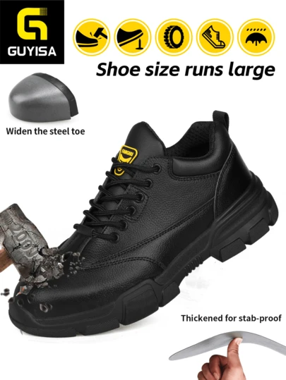 Upgraded Steel Toe, Steel Midsole, Safety Upgraded! Classic Series Anti-Smash Anti-Puncture Four-Season Soft & Comfortable Work Shoes, Rubber Sole Soft & Durable, Slightly Heavy But Very Comfortable!