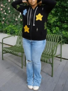 هودي فضفاض للشارع، كم طويل مطبوع، سحاب وسحاب للسيدات، طراز Y2K