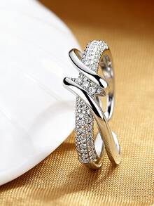 1pc Stainless Steel Minimalist Ring For Women, Geometric Design With Open Ends - Silver - View 3