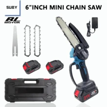 SUBY 1 Set SUBY 6-Inch Cordless Mini Chain Saw With 2 Batteries And 2 Chains, Suitable For Tree Trimming, Home Renovation And Wood Cutting Tools