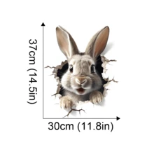 1pc Adorable 3D Rabbit Wall Decal - Easy Peel & Stick PVC With Matte Finish, Multi-Room Use For Bedroom & Living Room, Modern Animal Theme Rectangle Decor - Multicolor - View 9