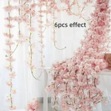 3pcs 23.6ft Artificial Cherry Blossom Flower Japanese Kawaii Vines Artificial Flowers Outdoor Hanging Flowers Garland For Wedding Party Home Bedroom Decor, Spring Indoor/Outdoor Decoration, Decoration Flower