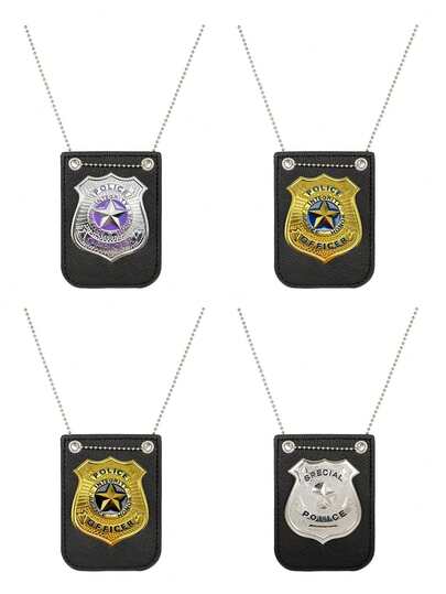 1个万圣节塑料手铐徽章，通用服装道具，皮革金属警长徽章，西部马甲徽章，副警长徽章，牛仔派对装饰徽章，不锈钢角色扮演游戏徽章，万圣节道具