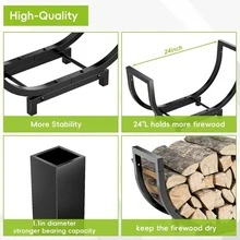 Firewood Rack Outdoor 24in,Indoor/Outdoor Firewood Storage And Firewood Rustproof Holder,Stable Log Holder And Fireplace Decor Organizer With Firewood Log Carrier Black Bag - Black - View 8