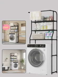 1pc INS Style Black/White Washing Machine Shelf, Multi-Layer Bathroom Laundry Room Storage Rack, Multifunctional Organizer, Space Saving For Rental Apartments - Multicolor - View 13