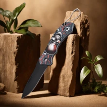 户外实用好帮手，锋利耐用的折叠刀，不锈钢刀片，纹理手柄，适合露营、狩猎和紧急情况——户外爱好者、徒步旅行者、露营装备爱好者的完美礼物——父子共赠佳品 - 彩色 - 查看 6