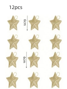 6个金色闪光星星装饰品，迷你悬挂式塑料金色圣诞装饰品，适用于节日派对、婚礼、家居装饰、圣诞节