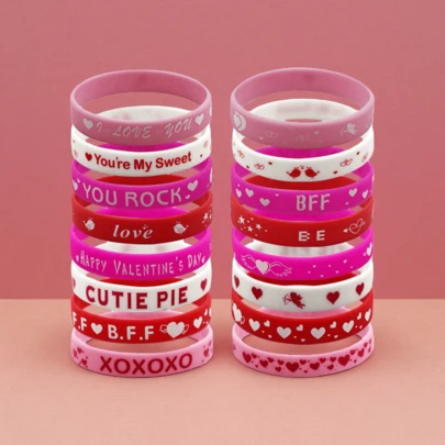 4pcs/Set Valentine's Day Silicone Bracelet, Valentine's Gift, Holiday Party Bracelet, Party Favors