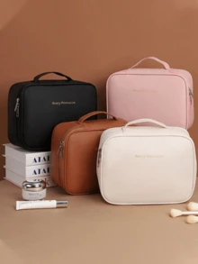 大容量多层化妆包,PU皮革化妆品收纳包,多功能旅行化妆包,梳妆盒,女士手持化妆包,防水洗漱包,化妆品收纳,可装指甲油、口红、眼影、保湿霜、唇刷、乳液等,女士礼物,收纳整理包,节日必备,旅行必备,情人节,开学季 - 彩色 - 查看 3