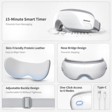 Nekteck Eye Massager With Heat, Bluetooth Eye Mask Massage For Migraine Relief, Heated Smart Migraine Massager To Reduce Strain, Dry Eyes, Sleep Relaxation - trắng - Xem 5
