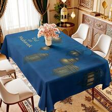 1/20pcs Ramadan Tablecloth, Vintage Modern Style, Blue Background Lantern Pattern, Eid Mubarak Print Design, Polyester Tablecloth, Multiple Sizes Available, Rectangular Tablecloth, Gift, Kitchen Supplies, Create Holiday Atmosphere, Essential For Gatherings! - Multicolor - View 12