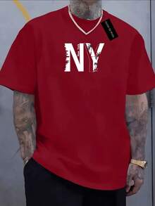 Camiseta Masculina estampada NY antigo bco - bordô - Visão 1