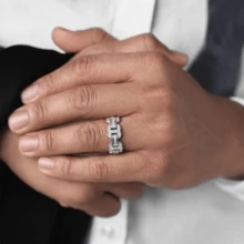 1PC Business Men's Fashion Zirconia Ring Wedding Band Boyfriend Party Casual Accessories Father's Day Birthday Christmas Gift Men's Luxury Jewelry US Size 5-13# - 銀色 - 查看 4