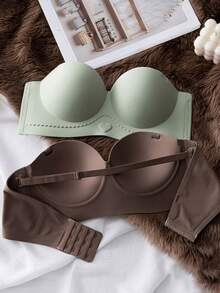 4pcs/Set Girls' Gathering Bra Set, Seamless Comfortable Thick Bra, Cute Heart Design, Wireless Daily Underwear, Suitable For Young Ladies - Multicolor - View 4