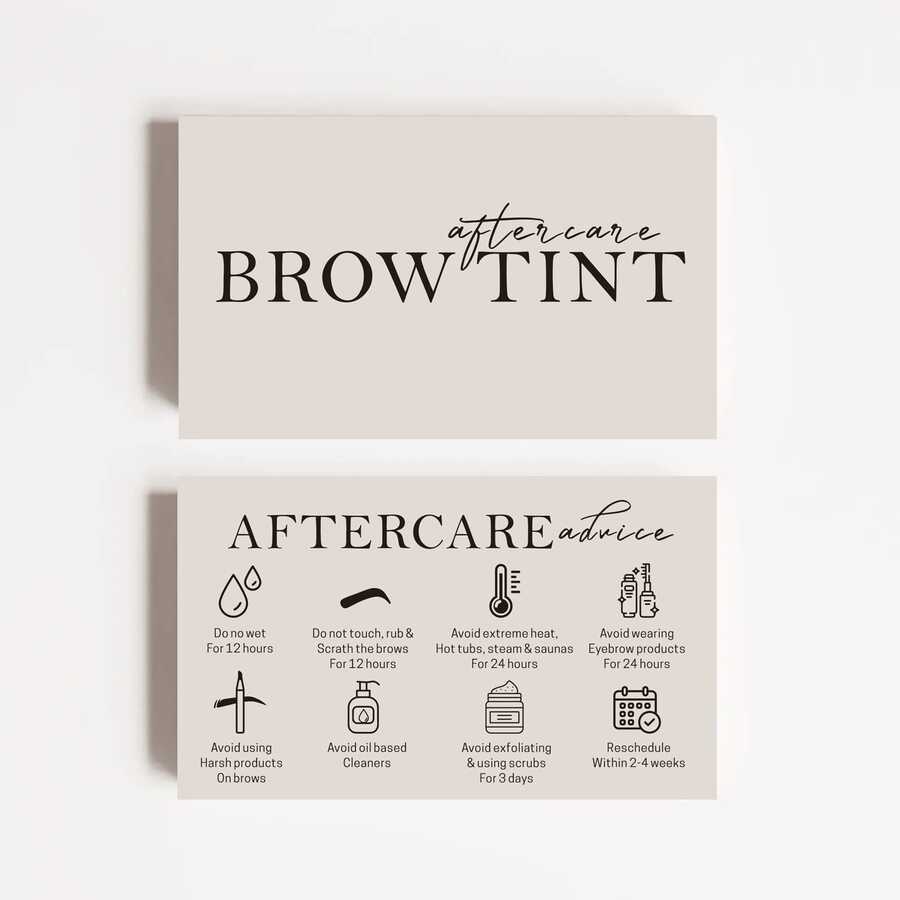 50-Pack | Laminated Brow Aftercare Cards | 2x3.5 Inch Card Size | Brow Lift And Tint, Simple Design With Illustrations And Instructions - Brown - View 1