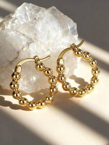1 Pair Fashionable Minimalist 18K Gold Plated Brass Geometric Design Earrings, Gift For Valentine's Day, Mother's Day - Gold - View 11