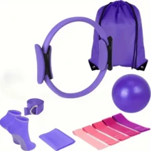 11/13 Piezas Juego de Aro de Pilates - Equipo de Fitness en Casa para Mujeres - Bandas de Resistencia para Glúteos, Pelota de Yoga Mini de 25cm, Calcetines de Yoga, Bandas Elásticas, Parches de Fuerza, Cuerda de Tracción con Bolsillo. Adecuado para Ejercicios de Piernas, Brazos y Muslos en Casa, Gimnasio, Deportes, Accesorios de Fitness, Juego de Yoga - Multicolor - Ver 13