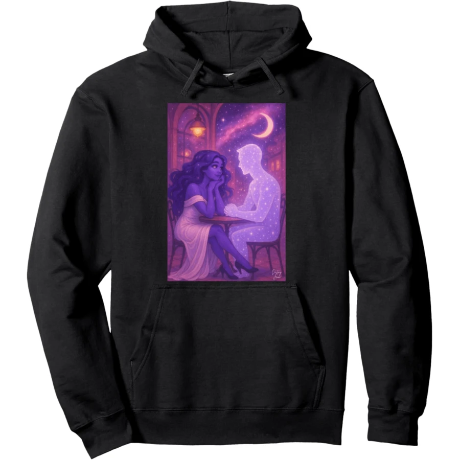 Date With Destiny - Starry Eyed Cosmic Romantic Lover Pullover Hoodie - Đen 4 - Xem 1