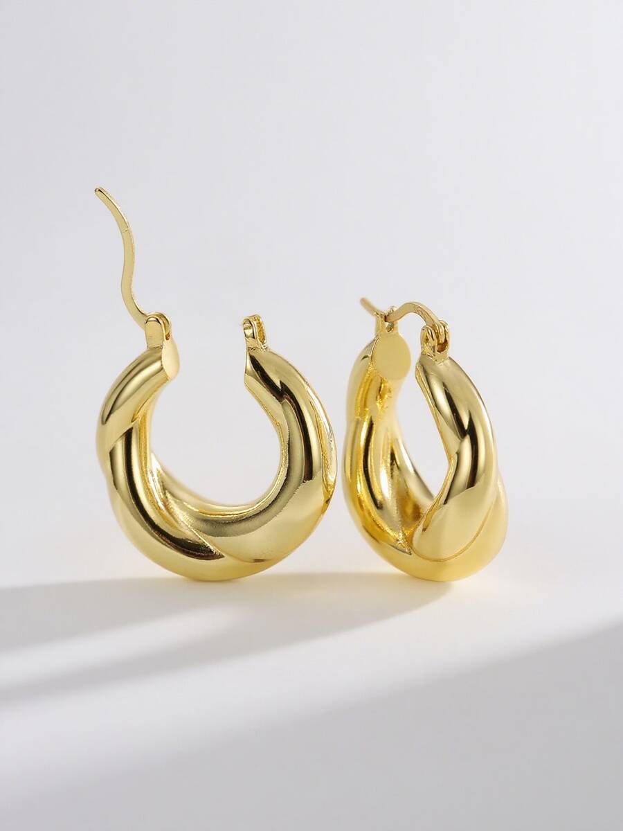 Charm-In 1对18K镀金铜质圆形光滑耳环,适合女士日常佩戴 - 金色CYE0486 - 查看 1