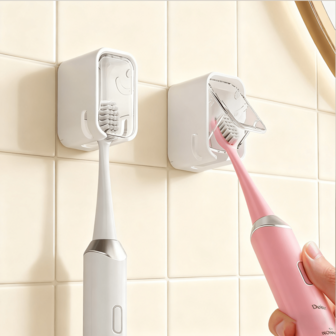 2P Bathroom Accessories, No-Drill Wall-Mounted Toothbrush Holder, Electric & Manual Toothbrush Storage - Compact Space-Saving Toothbrush Rack, No-Drill Wall-Mounted Bathroom Toothbrush Holder, Couple's Dust-Proof Electric Toothbrush Storage With Lid