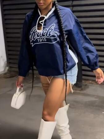 FQLWL 秋季时尚复古图案T恤外套女装返校季复古女装