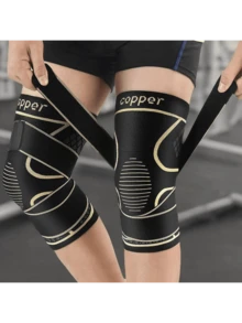 1 pieza Rodillera de cobre con correas, adecuada para mujeres y hombres con dolor de rodilla, manga de compresión para la rodilla para artritis, lesión del LCA, desgarro del menisco, alivio del dolor articular, soporte para la rodilla para el trabajo, correr, levantamiento de pesas - Negro - Ver 2