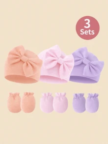 3件套新生儿蝴蝶结装饰套装，适合日常穿着 - 彩色 - 查看 7