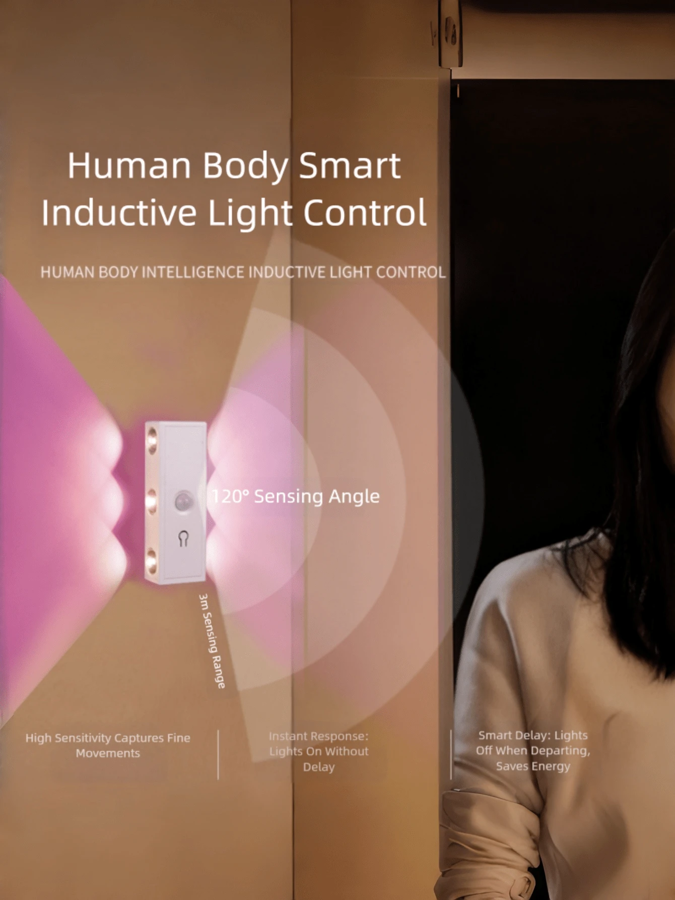 6个/3个/1个LED无线感应壁灯，可充电夜灯，自动开关，适用于厨房、卧室、客厅、走廊、浴室、房间装饰