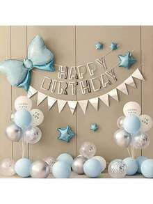 Kinder Geburtstags Party Ballon Set, beinhaltet Schleifen, Wimpelketten, rosa, blau, roségold, gold Hintergrund Dekorationen - Verschiedenfarbig - Übersicht 11