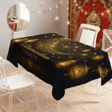 1/20pcs Ramadan Tablecloth, Featuring Lantern, Moon And Star Patterns, Printed With "Ramadan Mubarak" Text. Suitable For Restaurants, Kitchens And Parties. Woven, An Ideal Choice For Indoor And Outdoor Holiday Party Decor. Also A Kitchen Item And Ramadan Creative Gift. - Multicolor - View 8