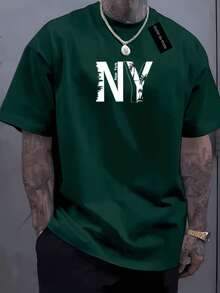 Men's T-Shirt With Old NY Print, White. - 軍綠色 - 查看 1