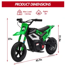 CuisinSmart 24V Electric Dirt Bike For Teens,350W Brushless Motor, 14 MPH & 35-Mile Range | Hydraulic Brakes & Spring Suspension, 130lbs Load, Off-Road Motorcycle - màu xanh lá - Xem 8