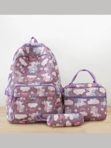 3 PiecesHigh Value Printed Backpack Set: Cute Shoulder Bag, Insulated Lunch Bag, Stationery Pouch, Lightweight & Portable, Suitable For Short Trips - Style 2 - View 5