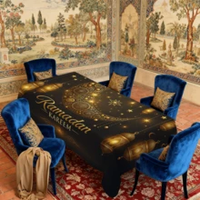 1/20pcs Ramadan Tablecloth, Featuring Lantern, Moon And Star Patterns, Printed With "Ramadan Mubarak" Text. Suitable For Restaurants, Kitchens And Parties. Woven, An Ideal Choice For Indoor And Outdoor Holiday Party Decor. Also A Kitchen Item And Ramadan Creative Gift. - Multicolor - View 11
