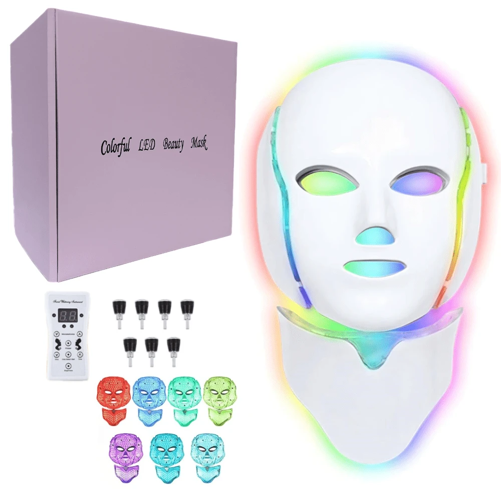 Facial Red Light Therapy, 7-Color LED Mask, 630nm Near-Infrared, Red Light Therapy Mask Skin Care Device, Facial Skin Care Tool - 彩色 - 查看 1