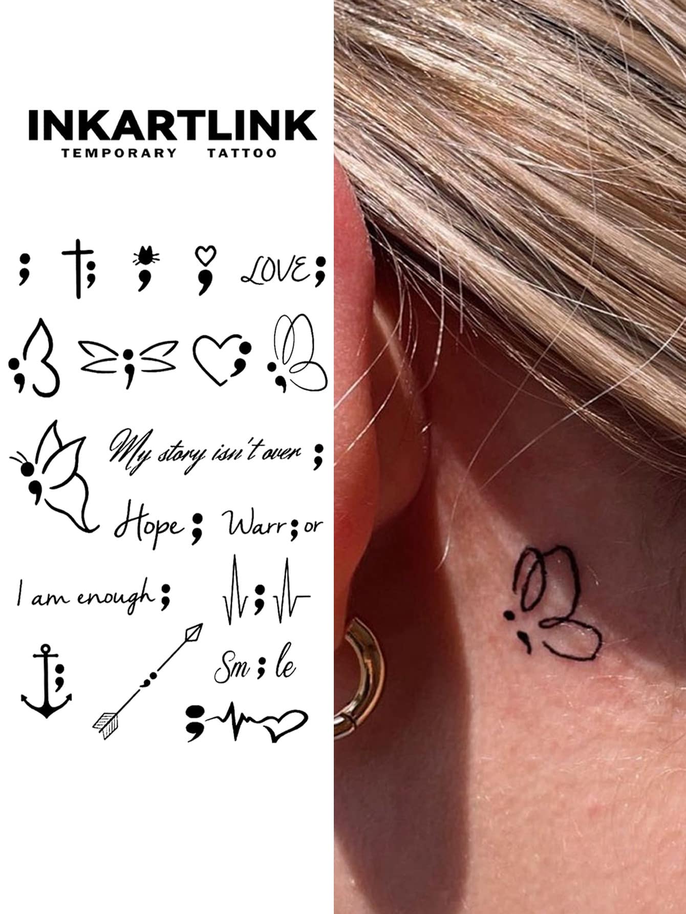 INKARTLINK 革命性技术纹身，半永久纹身，防水持久1-2周的临时纹身，逼真仿真纹身，植物基，神奇纹身，手指纹身，适用于手指