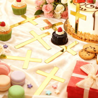 10 piezas Decoración de cruz de espejo acrílico, dorado/plateado/negro, Decoración para tarta + Pegatina de pared, Adecuado para bautizo, comunión, Ramadán, Día de San Valentín, fiesta, cumpleaños y decoración de tarta de bautizo