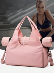 男女款瑜伽运动健身包带鞋隔层和干湿储物袋，配有可调节瑜伽垫支架，旅行行李手提包运动健身单肩包 - 彩色 - 查看 11