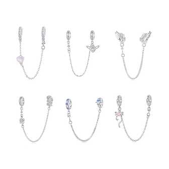  Cadena de con posicionamiento de silicona con forma de flor pequeña, lazo, corazón y alas de plata de ley 925 Bamoer, personalizada con ojo del diablo, pulsera de cuentas de moda y versátil para mujer