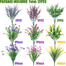 12 Bundles Of Spring Jasmine Bush Artificial Eucalyptus, Artificial Flowers For Decoration, Courtyard Green Decoration Plants, Suitable For Home Decoration Plants, Suitable Cottage Outdoors, Weddings, Family Gatherings, Etc. (Mixed Colors) - 混合顏色 - 查看 9