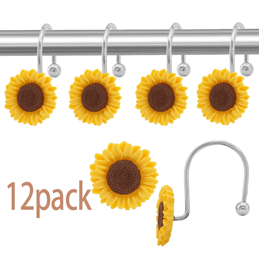 12pcs Sunflower Style Decorative Hooks, Sturdy Iron Construction, Waterproof, Rust-Resistant, Suitable For Bathroom, Kitchen And More, Great Gift Item - Yellow - View 1
