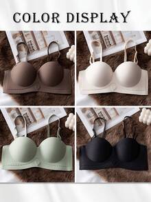 4pcs/Set Girls' Gathering Bra Set, Seamless Comfortable Thick Bra, Cute Heart Design, Wireless Daily Underwear, Suitable For Young Ladies - Multicolor - View 6