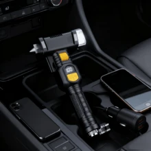 Linterna Multifuncional con Martillo de Emergencia, Cuchilla Integrada y Luz de Auxilio - Equipo Esencial para Auto, Camping y Actividades Exteriores, negro - Negro - Ver 2