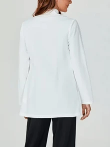 Sturdy Woven Fabric Stand Collar Thigh Length Scrub Outerwear For Professionals With Long Regular Sleeves - White - View 4