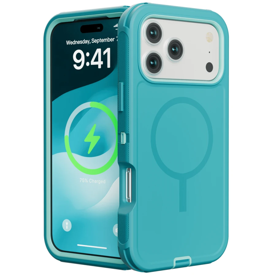 Case Compatible With IPhone 17 ProMax/17Pro/17AIR/17 Heavy Duty Shockproof 3-Layer Full-Body Protection Rugged Cover [Compatible With Magnetic] - Cadet Blue - View 1