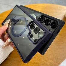 适用于 Galaxy S25 Ultra Plus 的奢华透明磁吸无线充电保护壳，软边框，透明硬质亚克力后盖 - 黑色 - 查看 5
