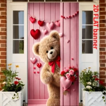 2d Flat Valentine's Day Happy Banner Valentine's Day Door Decoration, Secret Heart Cute Bear Secretly Looking At Valentine's Day Door Set, Valentine's Day Party Valentine's Day Door Decoration - Multicolor - View 5