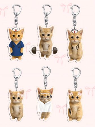 1 pieza Llavero de acrílico con diseño de gato lindo de doctor / Llavero de gato enfermera / Llavero de gato con lazo rosa / Llavero de gato con corazón / Llavero de gato de fitness / Llavero de acrílico con cabeza de gatito llorando, divertido meme: accesorio decorativo para bolso, joyería, colgante, portallaves, ideal como regalo para novios, novias, familiares, recuerdos de fiesta, decoraciones de teléfono móvil con temática animal y talla grande.