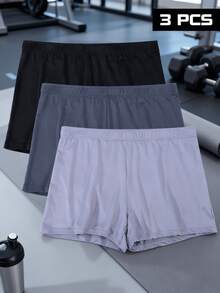 3-Pack Basic Underwear & Sleepwear, Plus Size Men's Elastic Waist Casual Comfortable Boxer Briefs, Soft & Comfortable Fabric, Elastic Sports Boxer Shorts, Skin-Friendly Solid Color Durable, Suitable For Daily Wear - Black - View 10