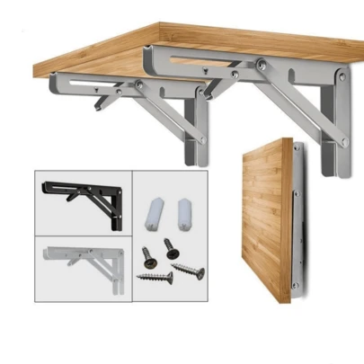Suporte de Prateleira Dobrável - Prateleira dobrável de metal resistente de 35,5 cm (14 polegadas) para bancadas e mesas. Prateleira articulada para montagem na parede, otimizando o espaço. Suporte para montagem própria. Capacidade máxima de carga: 68 kg (2 peças, preto/branco).